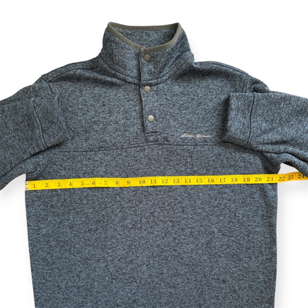Eddie Bauer Sweater Mock Neck Mens L Blue Marled Fleece Quarter Snap Pullover - Picture 6 of 8